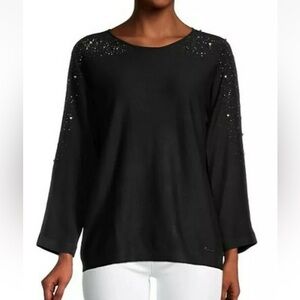 Calvin Klein black bejeweled sweater blouse S
